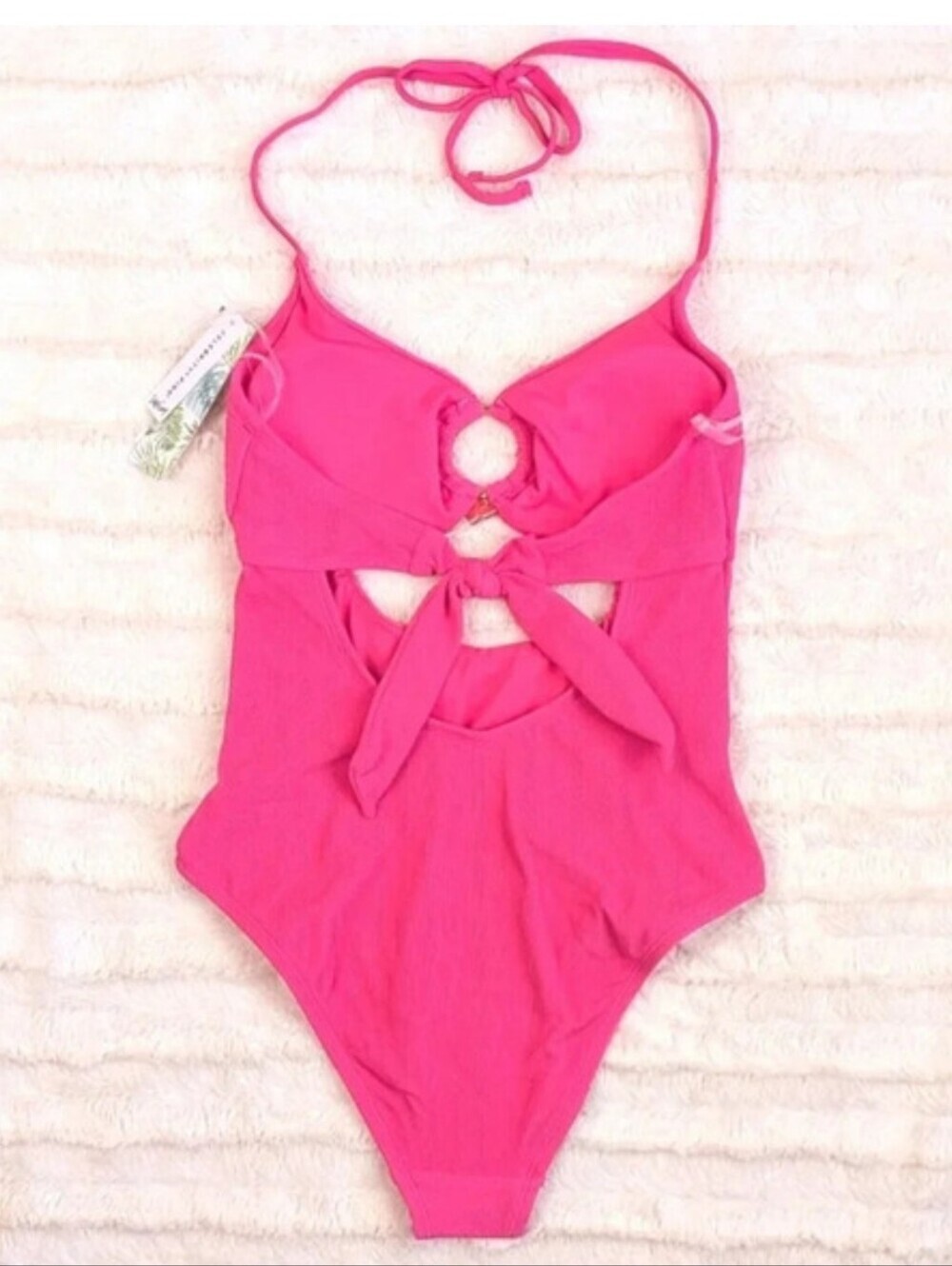 Celebrity Pink Textured One Piece Halter Swimsuit, Dragon Fruit Juniors Size S - Picture 7 of 10